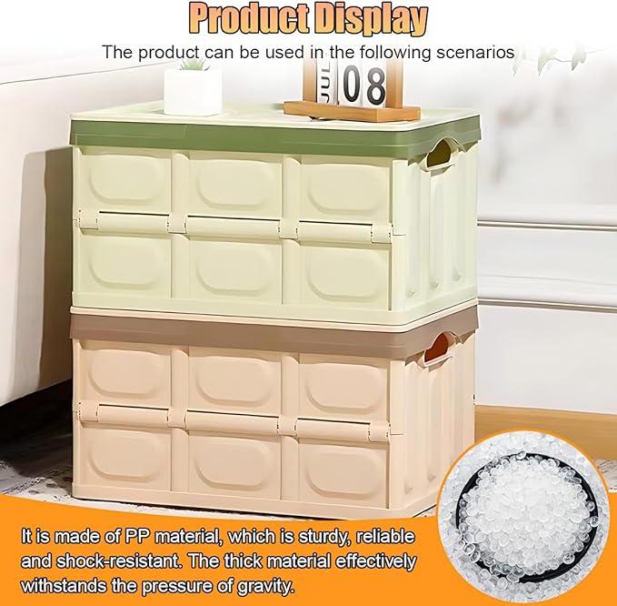 Car Trunk Organizer, Foldable Plastic Cargo Storage Box with Lid, Large Car Tool Container with Handles, Universal Automotive Organization Accessories for Camping, Groceries (Light Green)