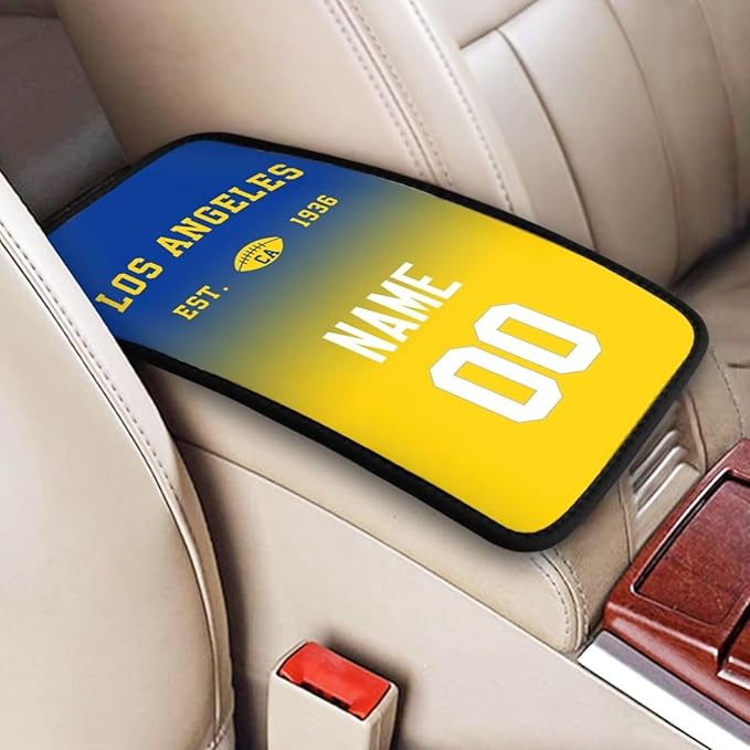 Custom Car Armrest Cover,Add Personalized Name and Number As Gifts for Loyal Football Fans,Auto Center Console Pad Car handrail Box Cushion,Fit for Most Car