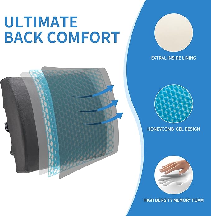 Zickskt Lumbar Support Pillow for Office Chair - Memory Foam Back Cushion for Chair, Car, Couch - Lumbar Pillow Promotes Better Posture, Back Pain Relief with Adjustable Strap & Non-Slip