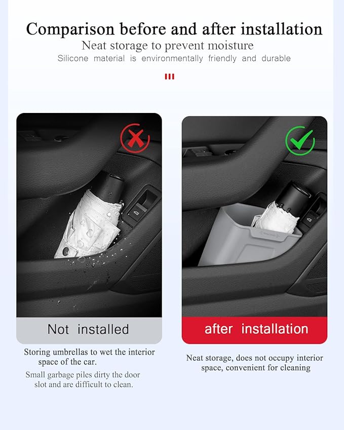 XmuxHai Car Interior Storage Box, Black Silicone Door Side Organizer with Umbrella Holder and Trash Can, Vehicle Accessory (Grey)