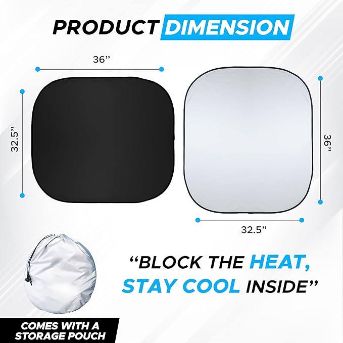 Detachable Truck Windshield Sun Shade | Foldable Sunshade for Front Windshield | Pickup Truck Sun Visor for Heat and UV Protection Premium Reflective & Dual Layer Design - Large 74"x36"