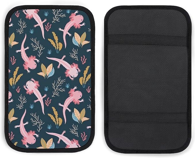 Axolotl Cute Car Center Console Cushion Pad,Waterproof Armrest Seat Box Cover Protector,Comfortable Car Decor Accessories Fit for Most Cars, Vehicles, SUVs