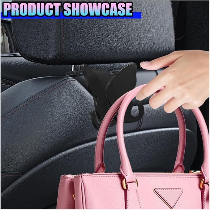 2PCS Cute Butterfly Car Seat Headrest Hook, Multifunctional Auto Interior Bag Organizer Holder, Car Back Seat Hanging Storage Double Hooks for Purse, Bag, Coat, Umbrella(Black)