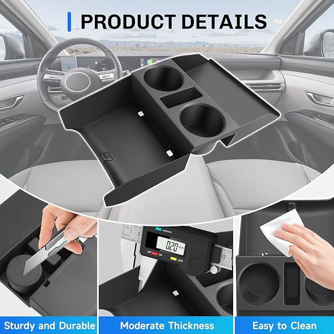 SXCY for 2025 2026 Hyundai Tucson Center Console Organizer for 2025 2026 Hyundai Tucson Accessories Full-Button Wire Console Cupholer Tray 2025 2026 Tucson Limited Under Console Organizer (Black)