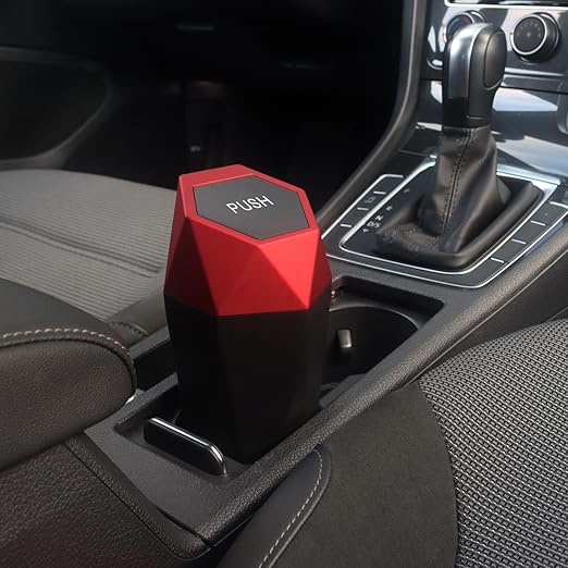 LoyaGour Car Trash Can Bin,Small Garbage Can with Lid,Automotive Cup Holder Mini Cars Trashcan,Portable Cute Cars Door Trash Cans,Women Car Essentials Gadgets Dustbin (2Pcs, Red)