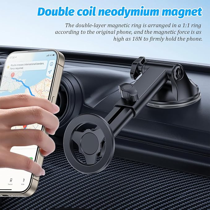 Magnetic Car Phone Holder, 360° Adjustable Vehicle Cell Phone Mount with Suction Cup Stand, Automotive Smartphone Holder for Dashboard Windshield, Universal for SUV RV Truck (StyleA)