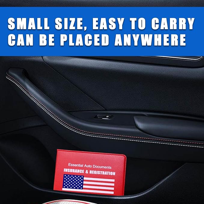 Ziciner Car Registration Insurance Holder, 2Pack Essential Auto Card Document Glove Box Organizer with Velcro Closure, Universal Car Accessories Perfect for Men & Women (Red/Blue Flag)
