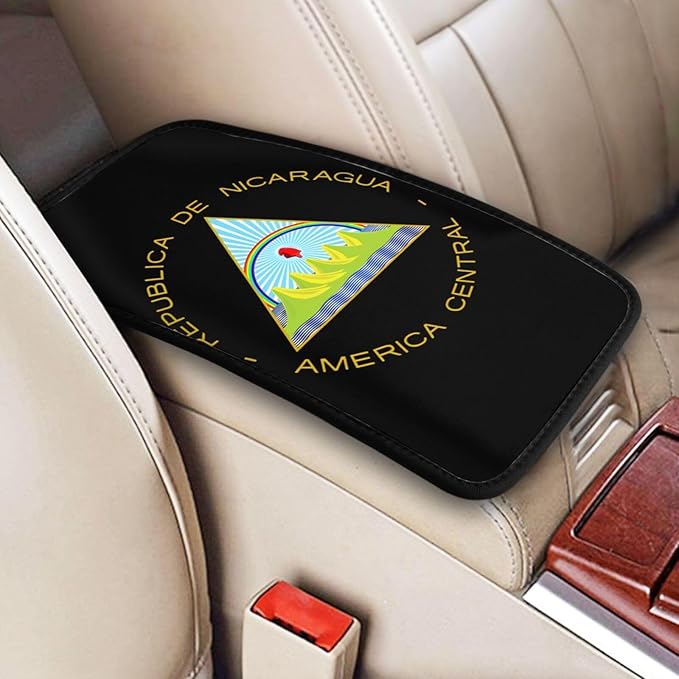 Coat of Arms of Nicaragua Car Center Console Cover, Universal Waterproof Armrest Pad, Soft Comfort Cushion & Scratch-Resistant Protector for Cars, SUVs and Trucks