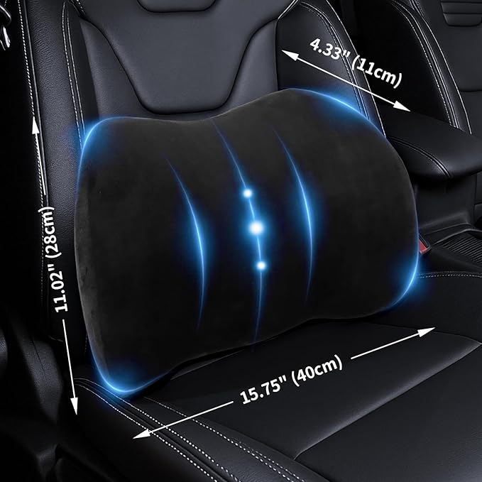 Dijialun Lumbar Support Pillow for Car, Memory Foam Back Support Lumbar Pillow for Car, Gaming, Office Chair, Ergonomic for Lower Back Pain Relief, Comfortable and Soft Fabric, Black