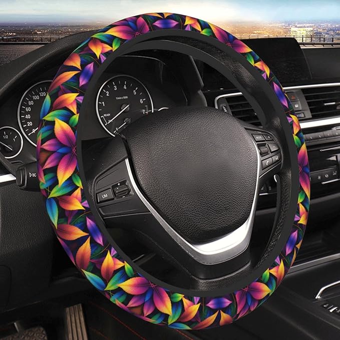 Neoprene Steering Wheel Cover Leaves Pattern Car Steering Wheel Cover Universal Fit for Most Cars
