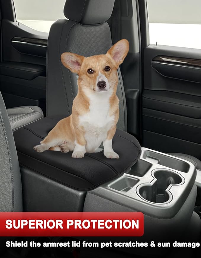 Center Console Armrest Cover for GMC Sierra & Chevy Silverado 2019-2026, 40/20/40 Jump Seat, Middle Console Lid Protector, Midlle-cut, Vinyl Leather Accessories, Anti-scratch, Black
