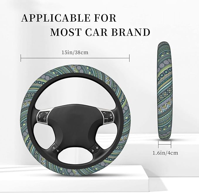 Boho Pattern Steering Wheel Cover Neoprene Universal 15 Inches Car Steering Wheel Protector for Women Men