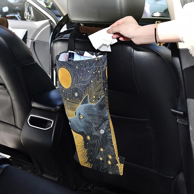 ALAZA Hanging Car Trash Bags Garbage Bag Trash Can for Back Seat Small Wolf 3 Washable Storage Bag Retractable 2 Pack