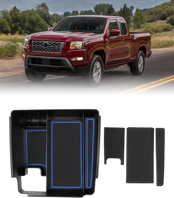 FIILINES Center Console Organizer for Nissan Frontier 2022-2025, Center Console Tray Secondary Armrest Storage Box ABS Insert Container with Anti-Slip Mats