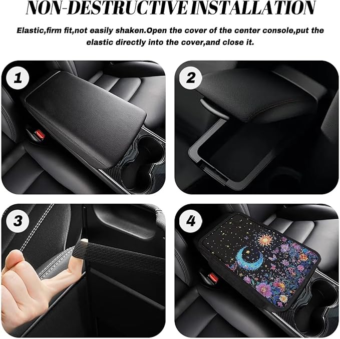 Dreaweet Car Center Console Cover Sun and Moon Floral Car Accessories for Women Girly,Car Armrest Cover with Storage Pockets Universal Arm Rest Center Console Cushion Pad Soft & Comfy