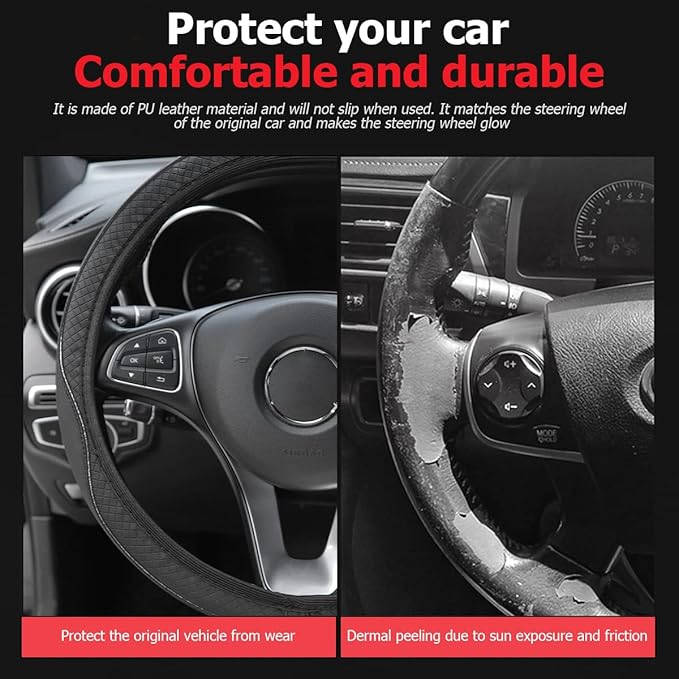 zipelo Elastic Stretch Steering Wheel Cover, Microfiber Breathable Ice Silk, Universal 15 Inch Anti-Slip Car Steering Wheel Protector, Warm in Winter and Cool in Summer for Women (Style4-Black)