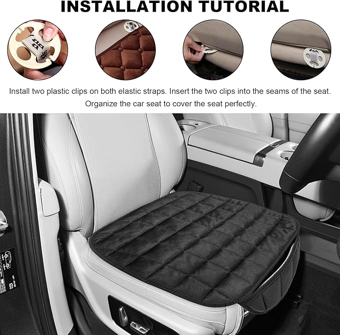 Car Seat Cushion, Soft Plush Auto Seat Cover with Non-Slip Silicone Bottom & Storage Pocket, Universal Breathable Vehicle Seat Cushion Pad for Car Truck SUV, Black