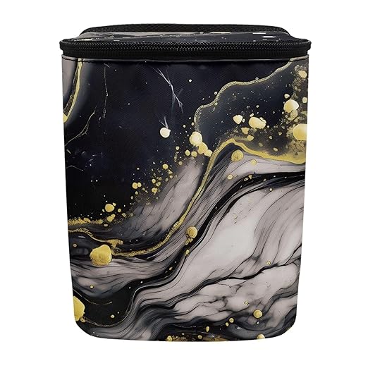 Black Marble Car Trash Can with Lid，Leak-Proof Washable Auto Garbage Bag Interior Accessory Hanging Vehicle Trash Bin for Back Seat，Road Trip