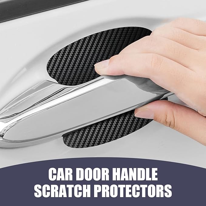 8 PCS Car Door Handle Scratch Protector, Carbon Fiber Anti-Scratch Car Door Bowl Handle Paint Scratch Protector, Universal Door Handle Protectors for Vehicles (Black)