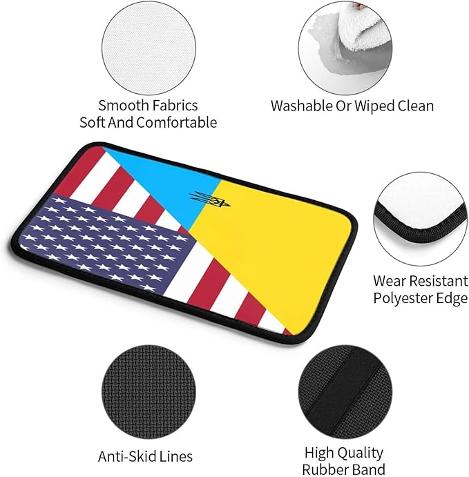 Ukraine Ukrainian Trident American Flag Car Center Console Cover, Universal Waterproof Armrest Pad, Soft Comfort Cushion & Scratch-Resistant Protector for Cars, SUVs and Trucks