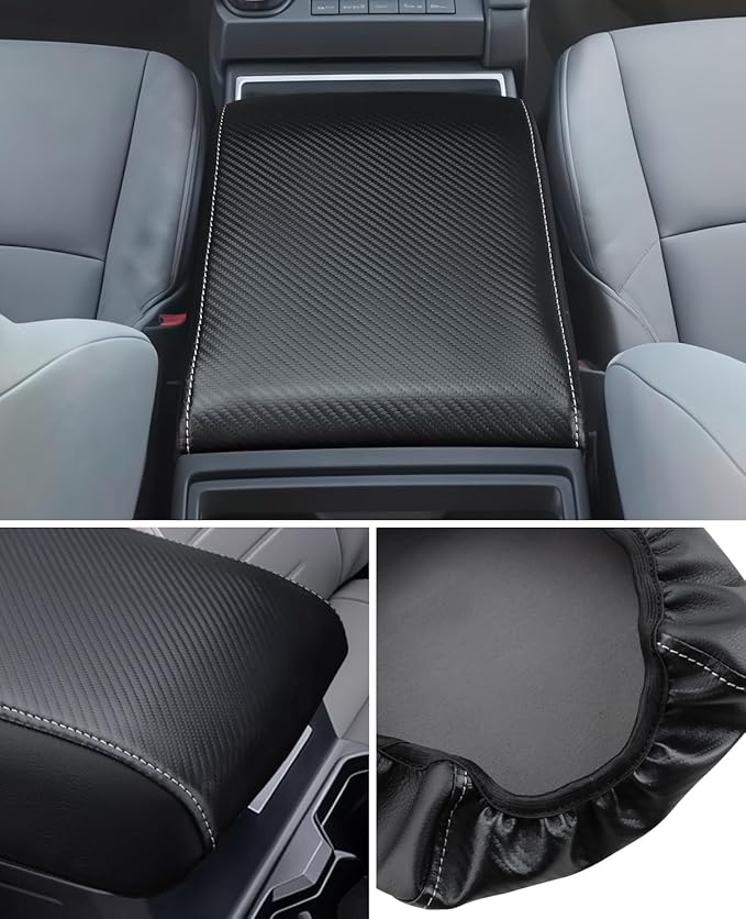 INTGET Center Console Cover for 2026 Toyota Tacoma Accessories 2024 2025 & 2025 2026 4Runner Accessories Leather Car Middle Armrest Arm Rest Box Lid Seat Protector Cushion(Carbon Fiber Texture, 2024+)