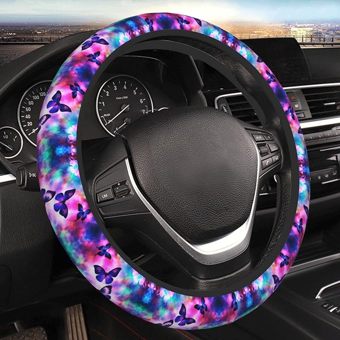 Butterflies Galaxy Universal Fit Steering Wheel Cover for Car, Truck, and SUV, Durable Steering Wheel Protection