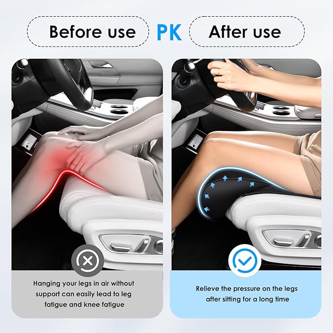FLORICH Car Seat Extender Leg Support Cushion for Driver Seats Office Chair, Leather Memory Foam Widened seat Cushion for Long Drivers Universal Car Seat Cushion Legs Rest Pads-Black