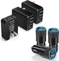 3-Pack USB C Fast Charger Block 40W 4-Port Flat USB C Wall Charger + 3-Pack 38W Dual Port PD + QC 3.0 USB C Car Charger