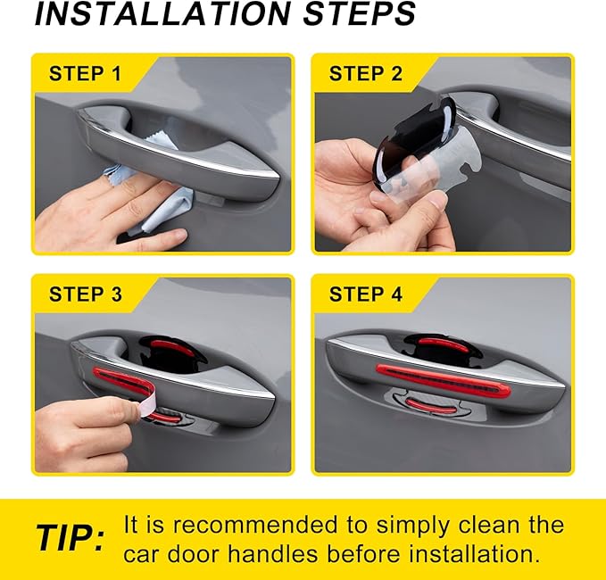 8 Pcs Reflective Door Handle Stickers, PVC Car Door Cup Protectors, Universal Auto Door Handle Protective Film, Anti-Scratches Stickers for Most Cars, SUV and Vans (Red)