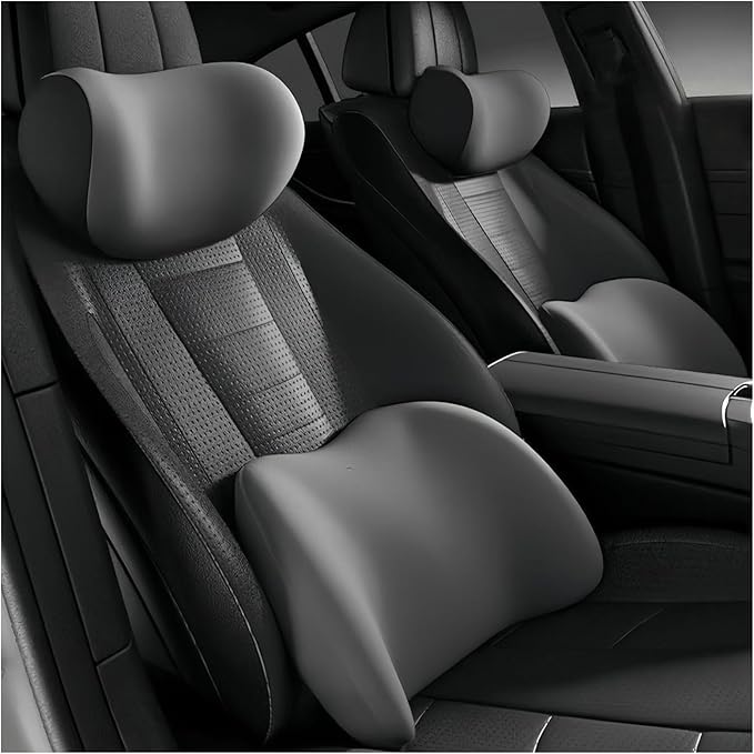 Car Lumbar Support Pillow and Car Neck Pillow Kit for Smart #1 2022 2023 2024 2025 2026, Car Seat Neck Back Rest Pillows, Ergonomic Car Seat Headrest & Lumbar Cushion,B Grey