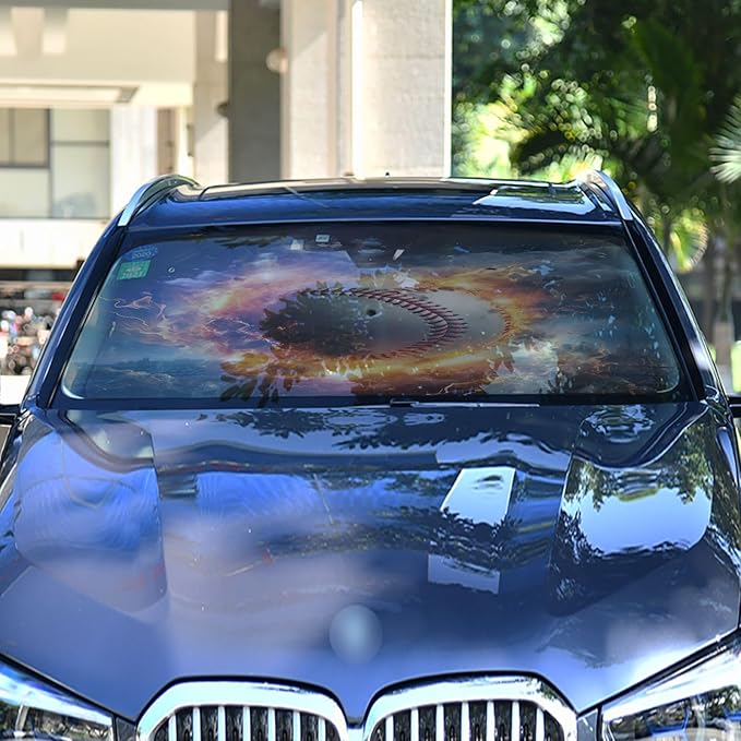 Maunzc Baseball Fire Car Windshield Sun Shade Umbrella - 360° Rotation Bendable Handle Foldable UV Block Sunshade Heat Insulation Protection for Auto, Trucks, Cars