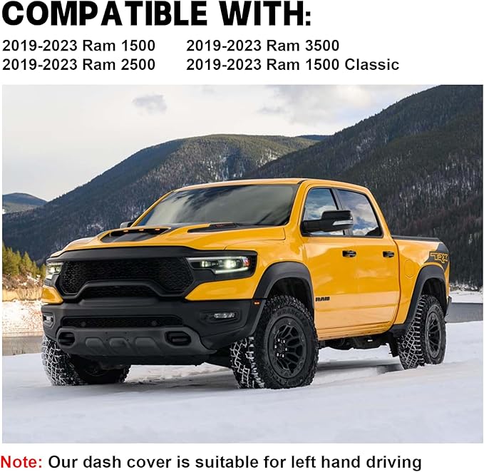 SPEEDWOW Dashboard Dash Board Cover Mat Carpet Compatible with Dodge Ram 1500 2500 3500 2019–2025 (Without Hud Models)