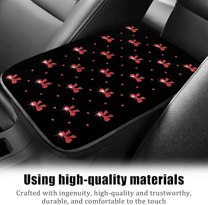 Car Center Console Cover, Waterproof Leather Bow Ribbon Vehicle Arm Rest Pad, Comfortable Automotive Interior Seat Box Armrest Protection Cushion Accessories, Universal Fit (Red)