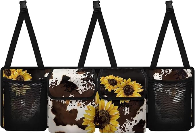 SEANATIVE Sunflowers Cow Car Backseat Trunk Organizer Auto Hanging Seat Back Storage Multipurpose Cargo Accessory - Space Saving Facilitator for SUV, Crossover, Minivan