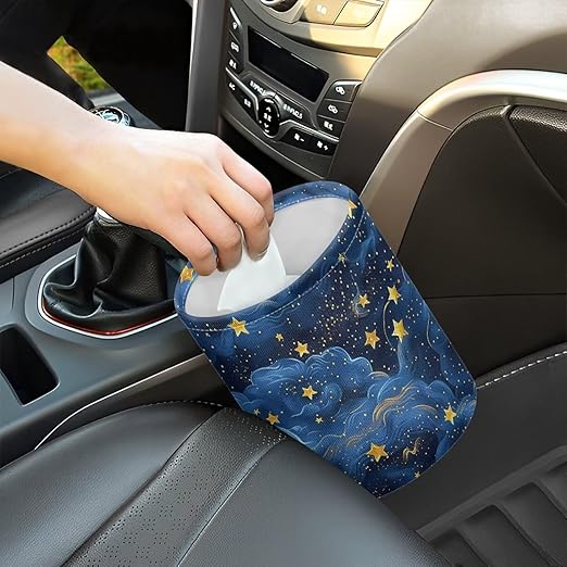 Blue Star Car Carbage Bag Hanging Cute Car Trash Bag with Leak Proof Inside Liner and Hanging Strap Road Trip Must Haves for Kids