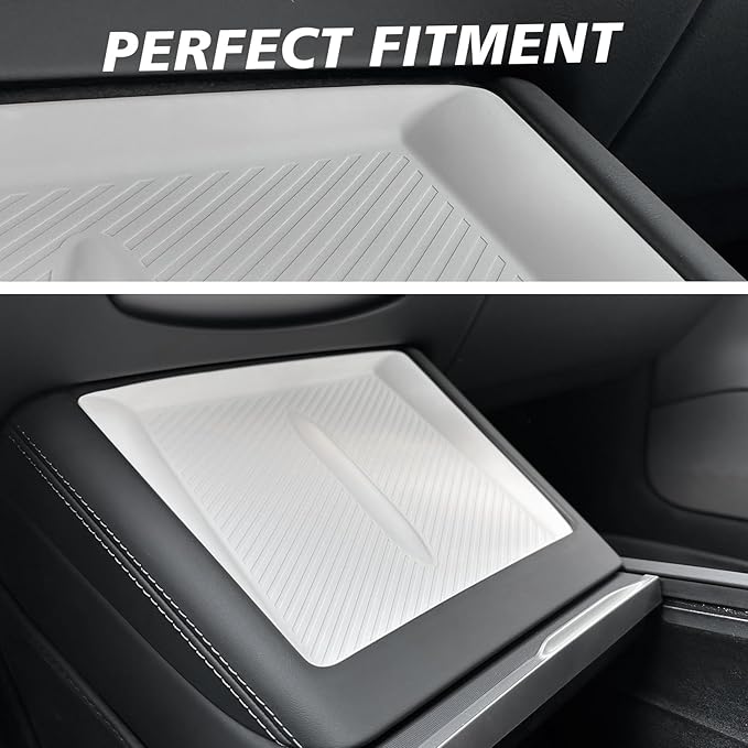 BestEvMod Center Console Wireless Charger Mat Compatible with Refreshed Tesla Model 3 2026 2025 2024 Highland Accessories Phone Charge Area Silicone Mat Non Slip Silicone Pad (White)
