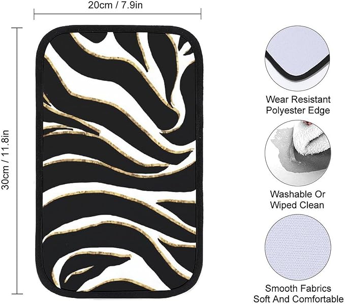 Black Gold Zebra White Animal Print Car Center Console Cushion Pad,Waterproof Armrest Seat Box Cover Protector,Comfortable Car Decor Accessories Fit for Most Cars, Vehicles, SUVs