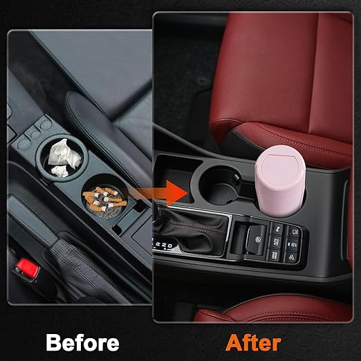Kincown Car Trash Can, Mini Car Trash Bin with Lid, Leakproof Cup Holder Car Garbage Can with 20 Trash Bags, Vehicle Front Back Seat Organizers and Storage for Car, Home, Office, Pink