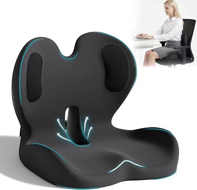 Memory Foam Seat Cushion with Lumbar Support Pillow,Office Chair Cushion,Ergonomic Car Seat Cushion,Designed for Tailbone,Sciatica,Back Pain Relief,for Office,Car,Truck,Desk Chair (Black Honeycomb)