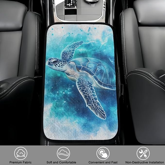 Bulopur Blue Turtle Car Console Covers Armrest Console Cover Flannel Warmth Car Center Console Cover Accessories Protect from Pet Claws Universal Car Interior Accessories Decoration