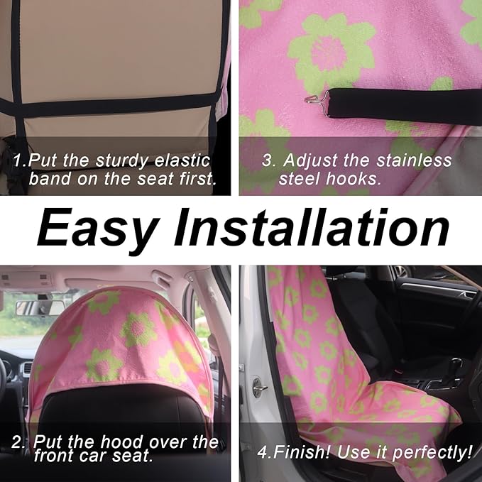 nbnhxnff Sweat Towel Car Seat Cover Protector Front Seats for Gym Workout, Running, Swimming, Beach and Hiking, Waterproof Universal Seat Cover for Car, Trucks, Van&SUV(Pink Flower,1pcs Front Seat)