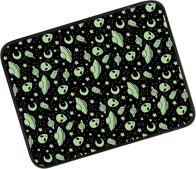 Car Center Console Cover, Universal Soft Large Neoprene Auto Armrest Seat Box Cover, Funny Car Decor Accessories Fit for Most Cars, Vehicles, SUVs Green Aliens Spaceships