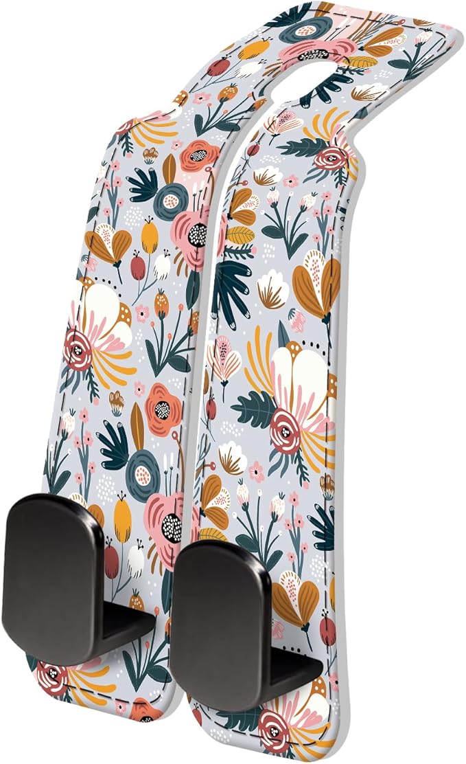 AXRQLSU PU Leather Car Seat Hook, Storage Headrest Hanger, Cute Car Backseat Organizer, Car Hooks For Purses and Bags White Cute Floral