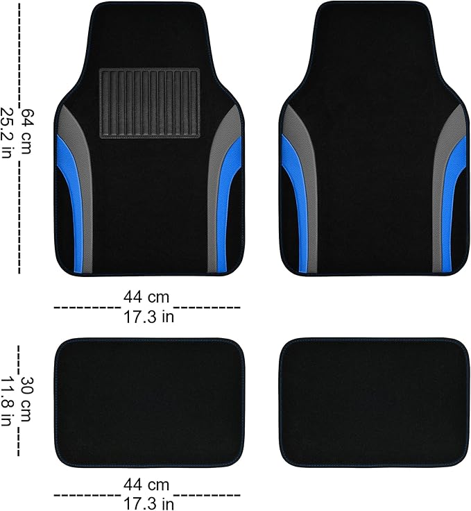 CAR PASS Leather Sporty Car Floor Mats Carpet, Universal Waterproof Automotive Floor Mat Fit for Sedans, Cars, Mid Trucks, Vans, SUV, Set of 4 (Black and Blue)