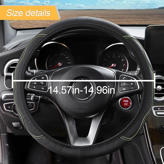 LoyaForba Car Steering Wheel Cover, Non-Slip Microfiber Leather Steering Wheel Cover, Breathable Vehicle Soft Handle Protector, Universal Automotive Interior Accessories for Women Men Girls (Green)