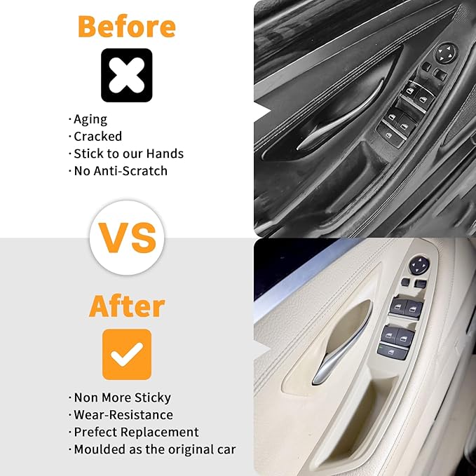 7pcs No-Remove Interior Door Pull Handle Sticky Cover for BMW 5 Series F10/F11 520,523,525,528,530,535 (2010-2016) Fits Driver & Passenger Side Window Switch Armrest Panel (Beige)