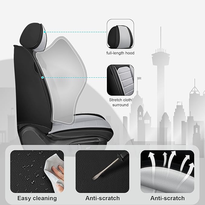 JOJ Car Seat Cover for Traverse Seat Covers for Cars 2009-2026,Leather Waterproof Car Seat Covers Full Set,All Weather Tech Car Seat Protector,8 Seats Black Gray