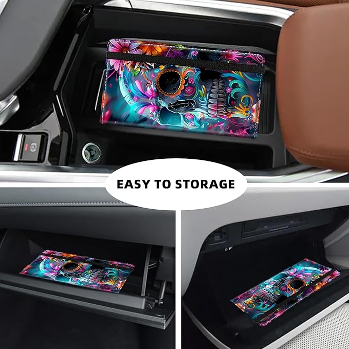 Tudguiloae Car Registration and Insurance Card Holder, Trunk Document Holder Organizer, Essential Vehicle Glove Box Organizer PU Leather Wallet for Driver,Garden Skull