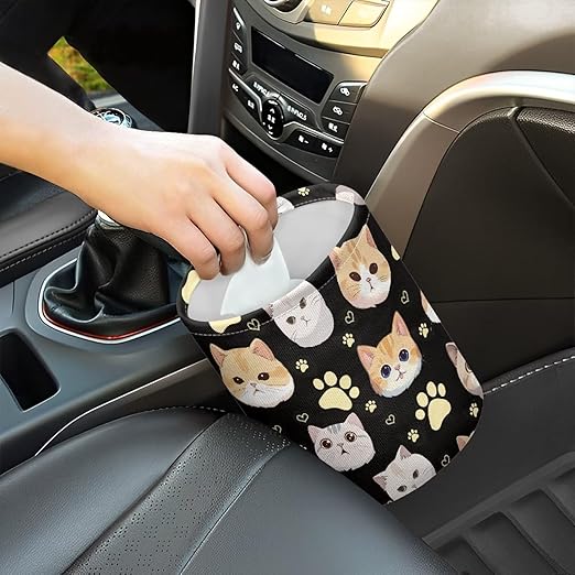 Cat Car Trash Bag Waste Basket with Adjustable Buttons Collapsible Car Storage Bag Multipurpose Road Trip Essentials for Outdoor Activities