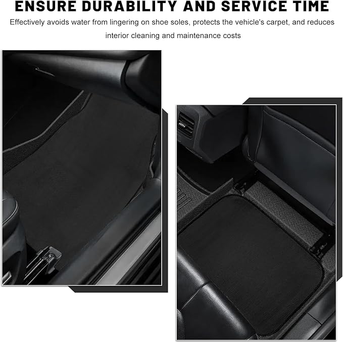 4PCS Car Floor Mats, Waterproof Auto Front & Rear Carpet Mat with Anti-Slip Backing, Stylish Vehicle Rug Floor Mats Universal Interior Accessories for All Weather Protection (Black)